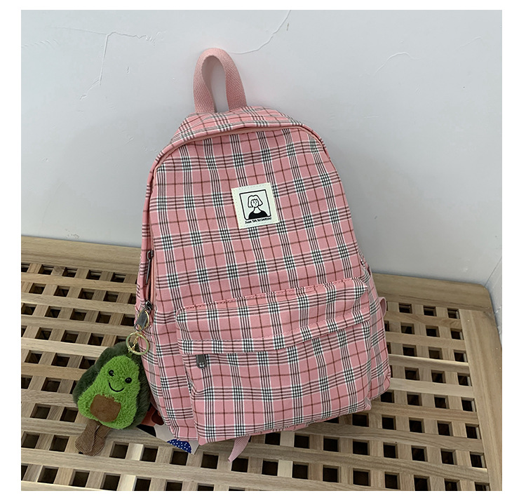 Fashion Purple Plaid Label Canvas Backpack,Backpack