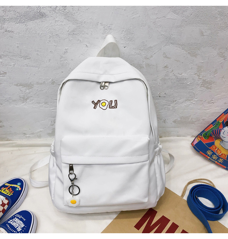 Fashion White Cartoon Omelet Printed Letter Backpack,Backpack