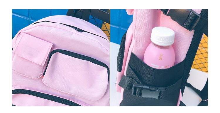 Fashion Pink Net Pocket Stitching Backpack,Backpack