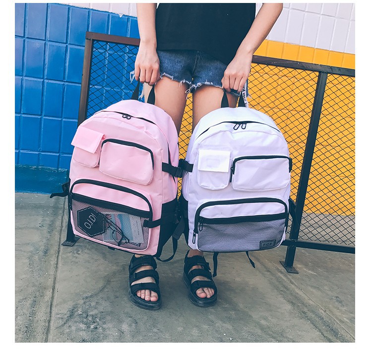 Fashion Pink Net Pocket Stitching Backpack,Backpack