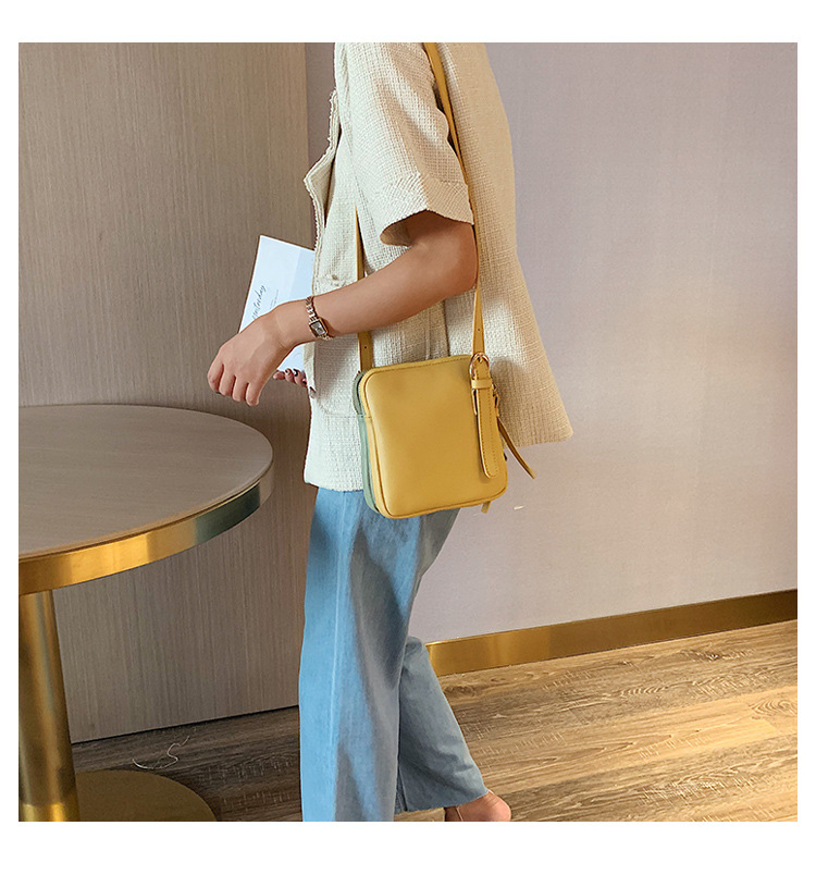 Fashion Yellow With Green Belt Buckle Stitching Contrast Color Shoulder Messenger Bag,Shoulder bags