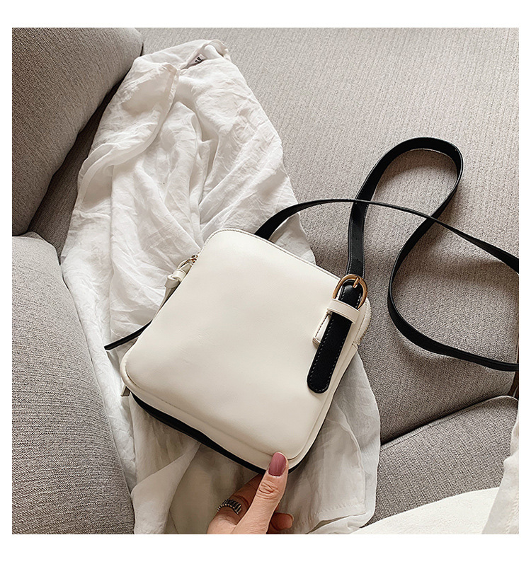 Fashion Black With White Belt Buckle Stitching Contrast Color Shoulder Messenger Bag,Shoulder bags