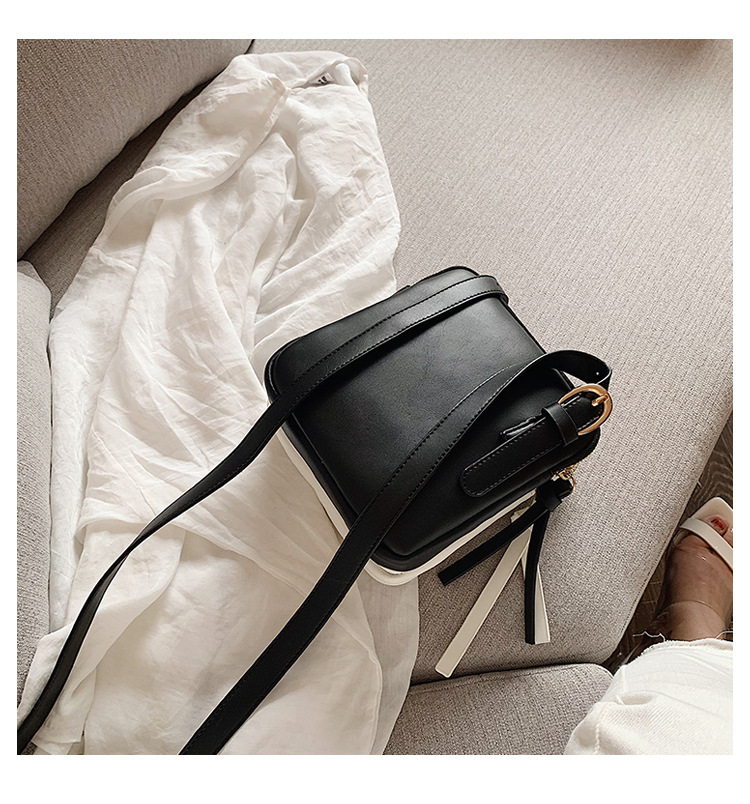 Fashion Black With White Belt Buckle Stitching Contrast Color Shoulder Messenger Bag,Shoulder bags