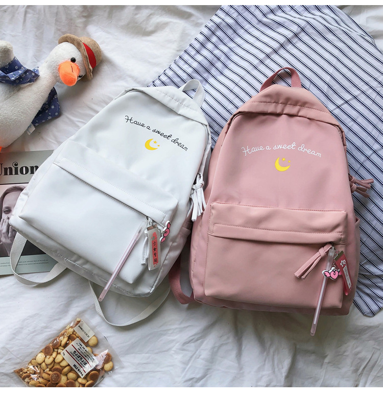 Fashion Pink Letter Print Moon Backpack,Backpack