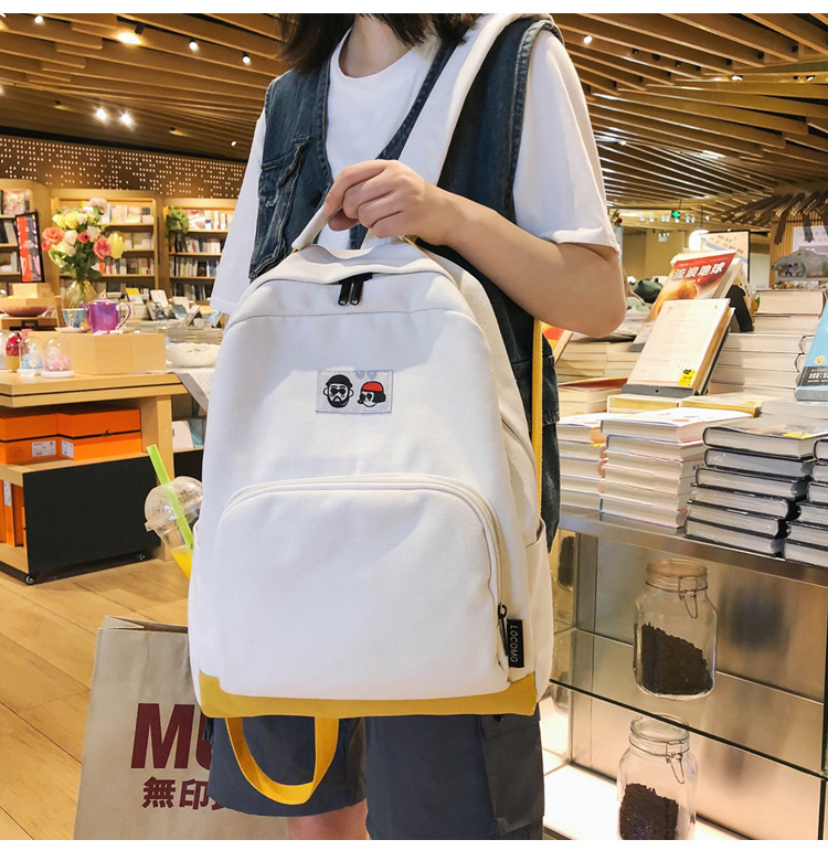 Fashion White Yellow Cartoon Label Backpack,Backpack