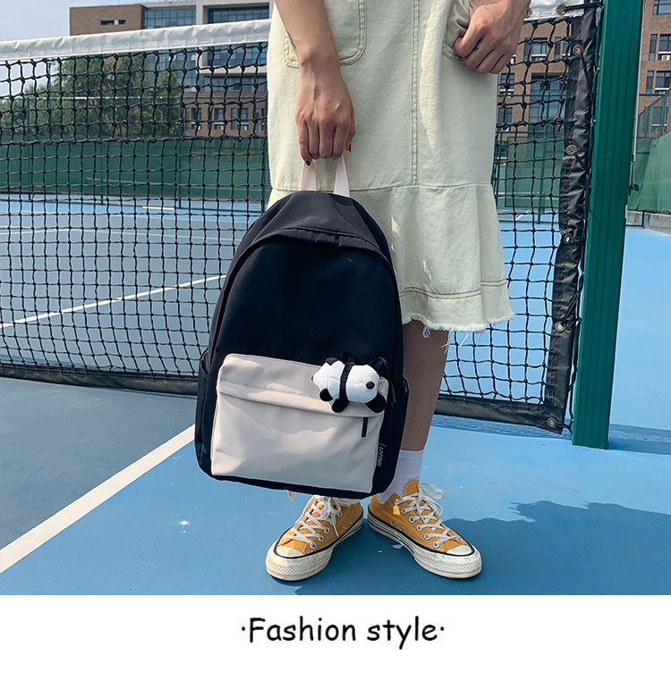 Fashion Black Contrast Stitching Panda Backpack,Backpack