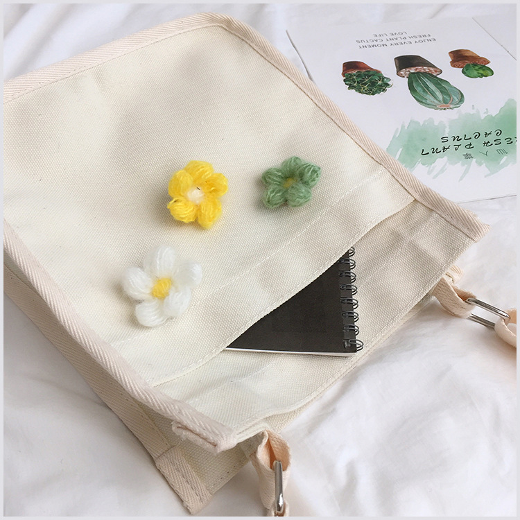 Fashion White Double-sided Small Flower Shoulder Slung Canvas Bag,Shoulder bags