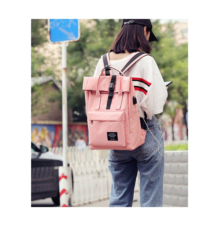 Fashion Pink Ribbon Buckle Backpack,Backpack
