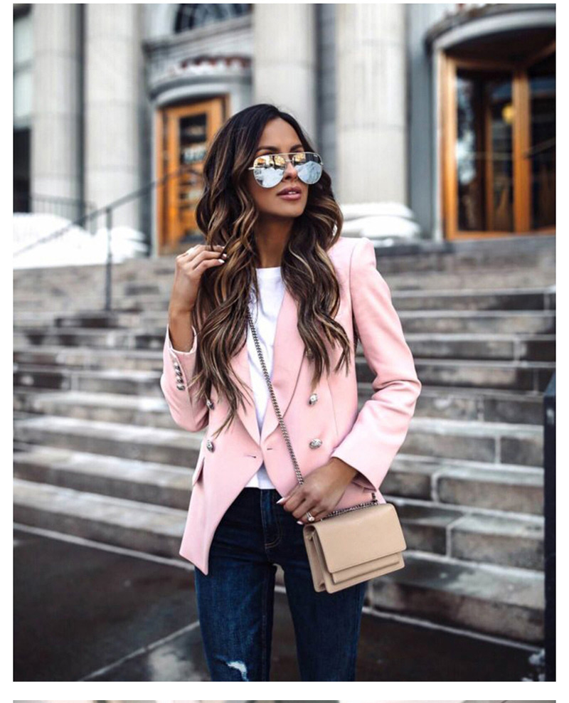 Fashion Pink Thick V-neck Double-breasted Small Suit,Coat-Jacket