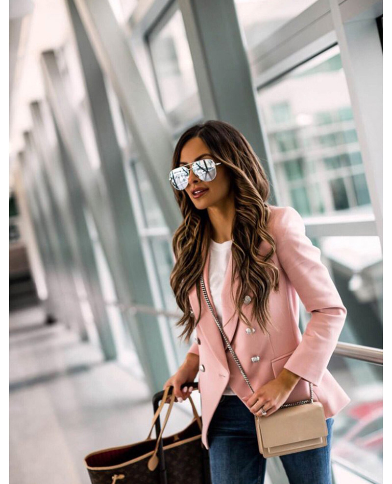Fashion Pink Thick V-neck Double-breasted Small Suit,Coat-Jacket