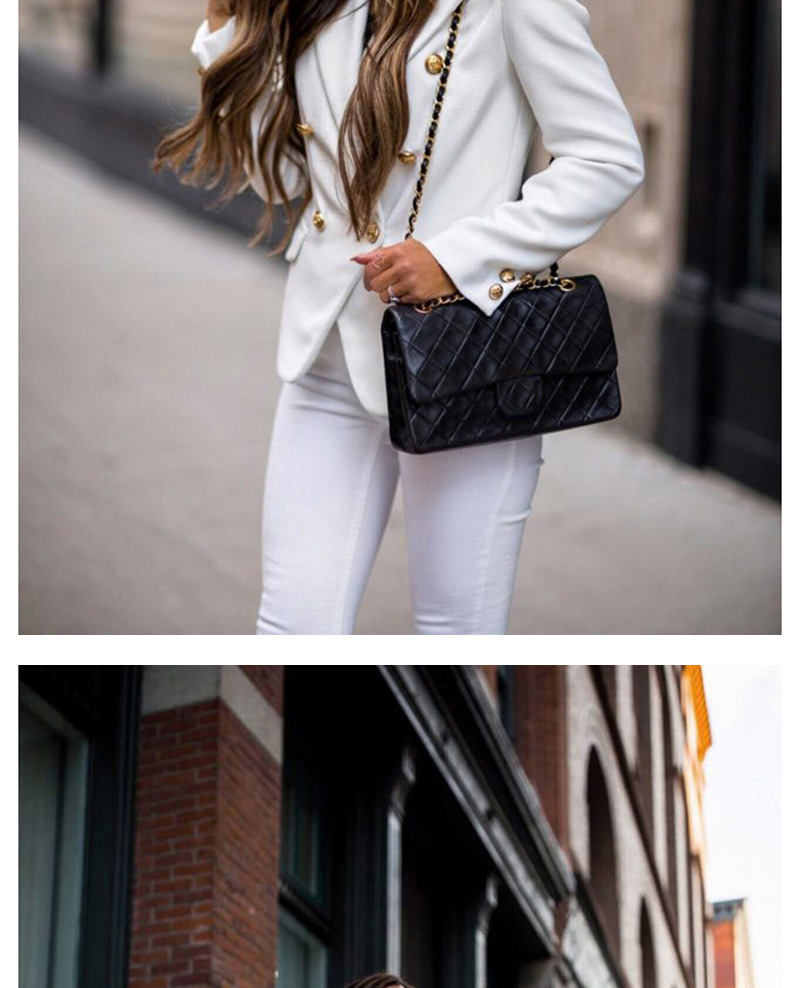 Fashion Creamy-white Thick V-neck Double-breasted Small Suit,Coat-Jacket