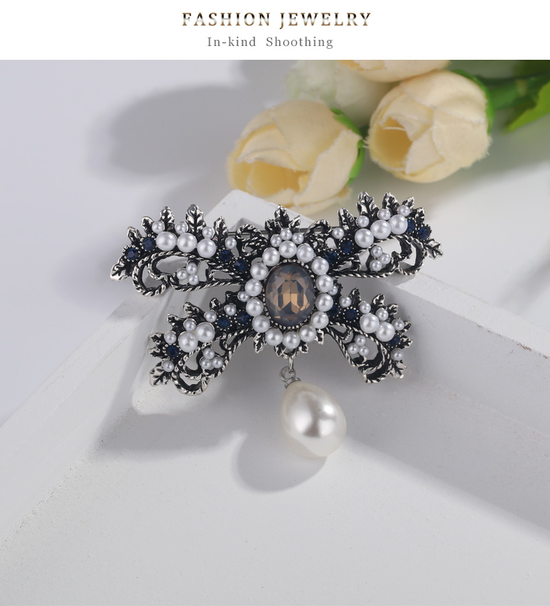Fashion Gujin Alloy Openwork Bow With Diamond Pearl Brooch,Korean Brooches