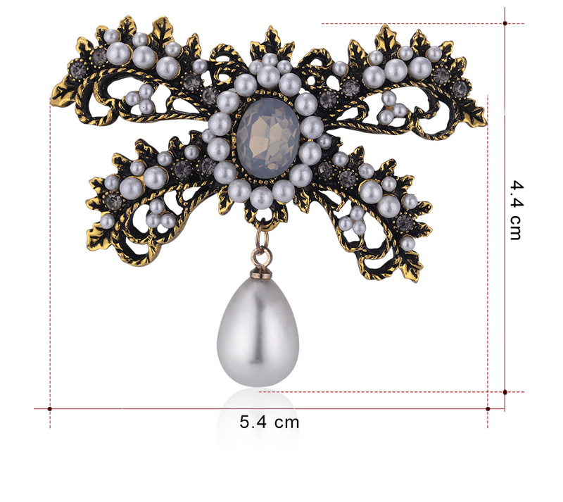 Fashion Ancient Silver Alloy Openwork Bow With Diamond Pearl Brooch,Korean Brooches