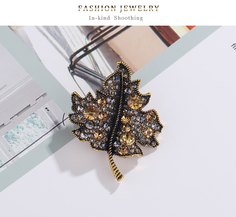 Fashion Gujin Alloy Maple Leaf Diamond Brooch,Korean Brooches