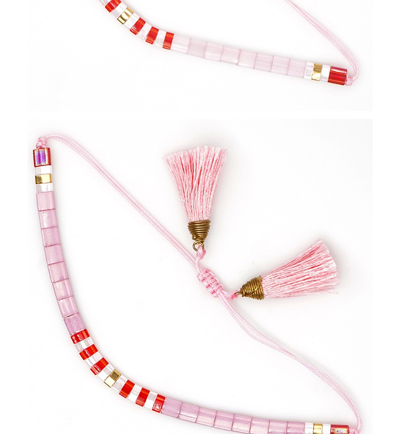Fashion Deep Pink Beaded Mixed Woven Tassel Bracelet,Fashion Bracelets