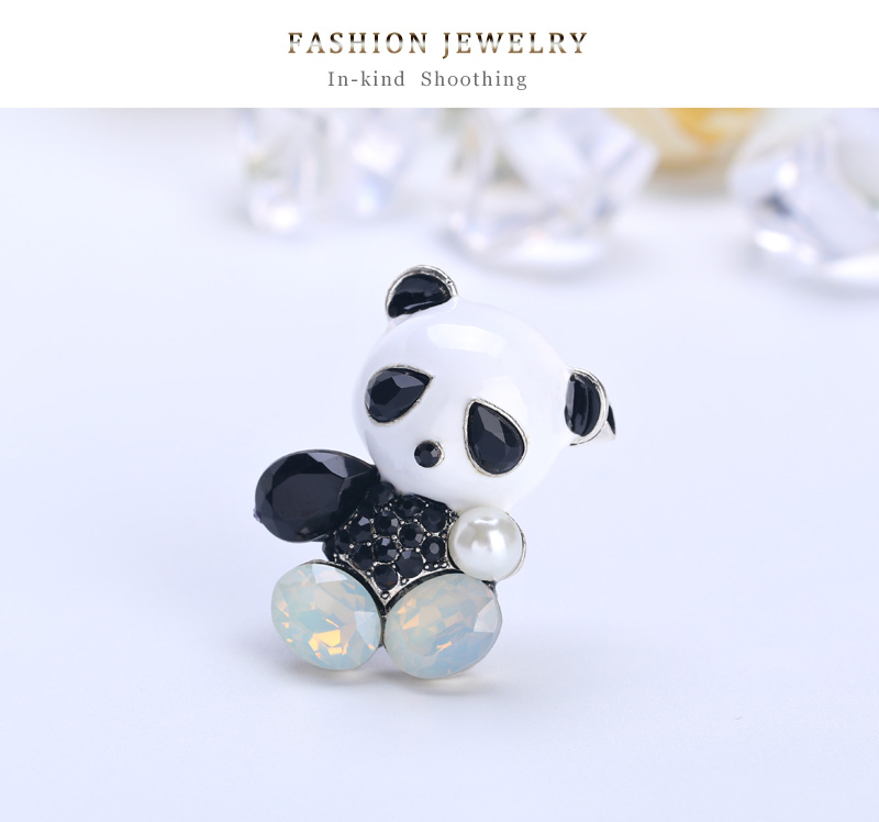 Fashion White Alloy Dripping Panda Diamond Brooch,Korean Brooches
