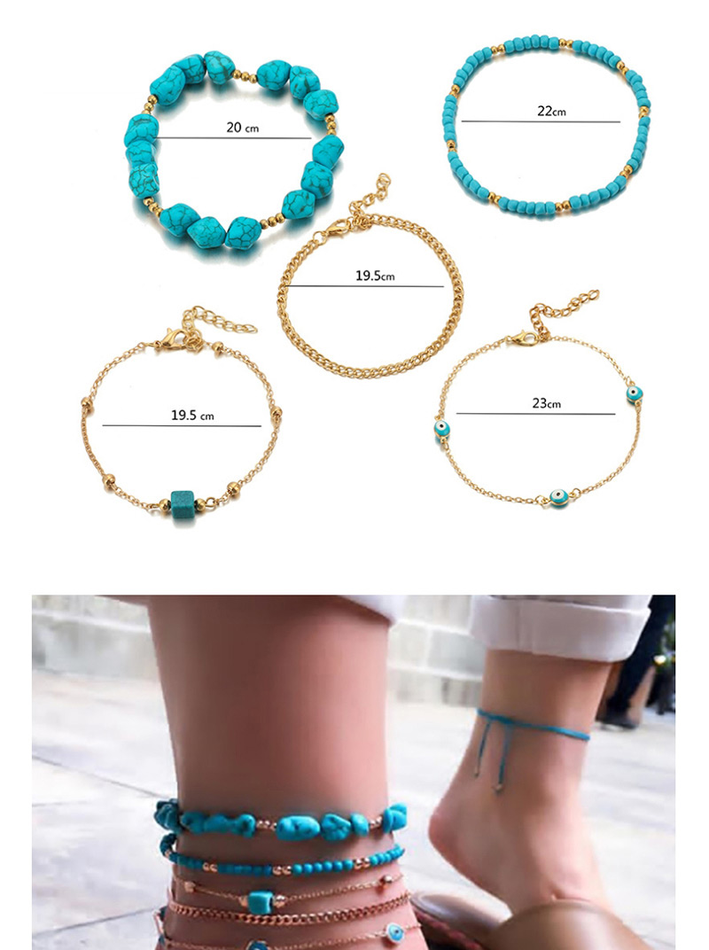Fashion Blue Turquoise Rice Beads Chain Eye Anklet 5 Sets,Beaded Bracelet