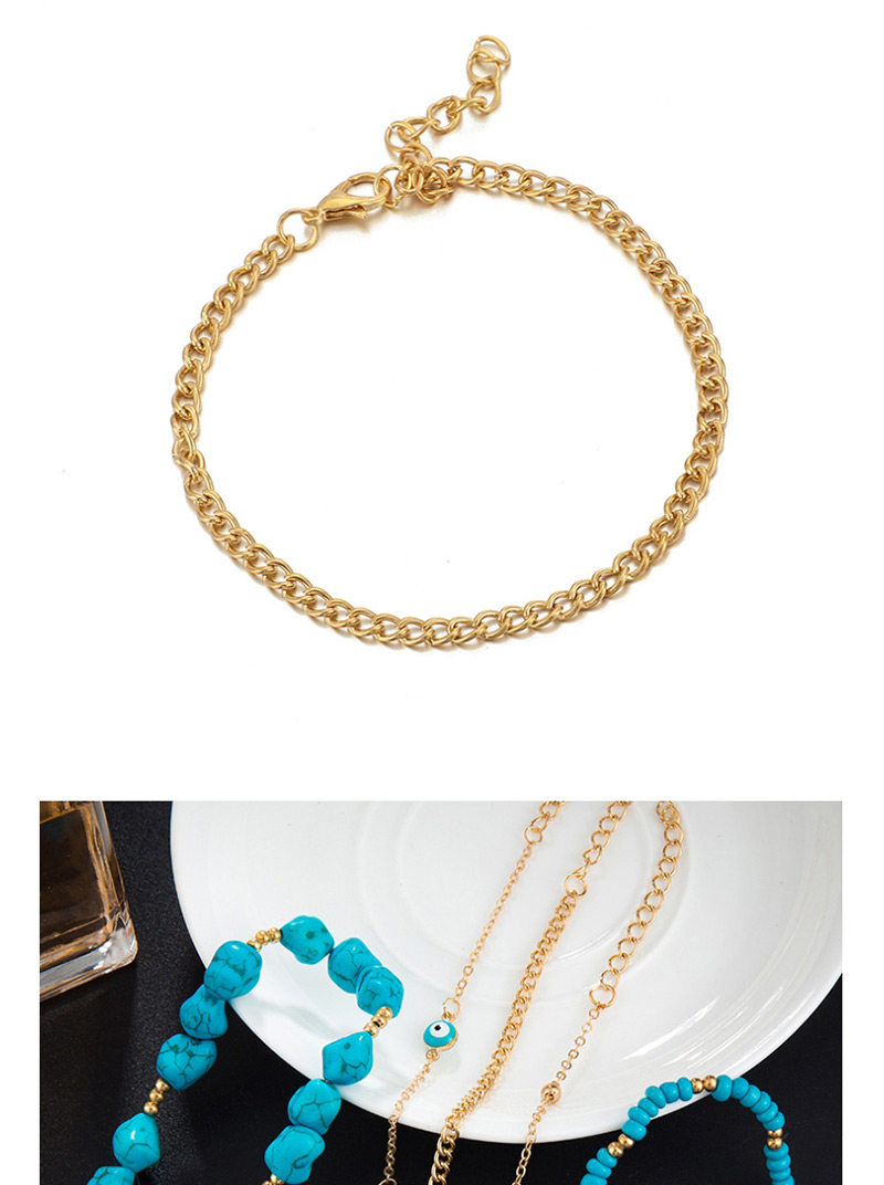 Fashion Blue Turquoise Rice Beads Chain Eye Anklet 5 Sets,Beaded Bracelet