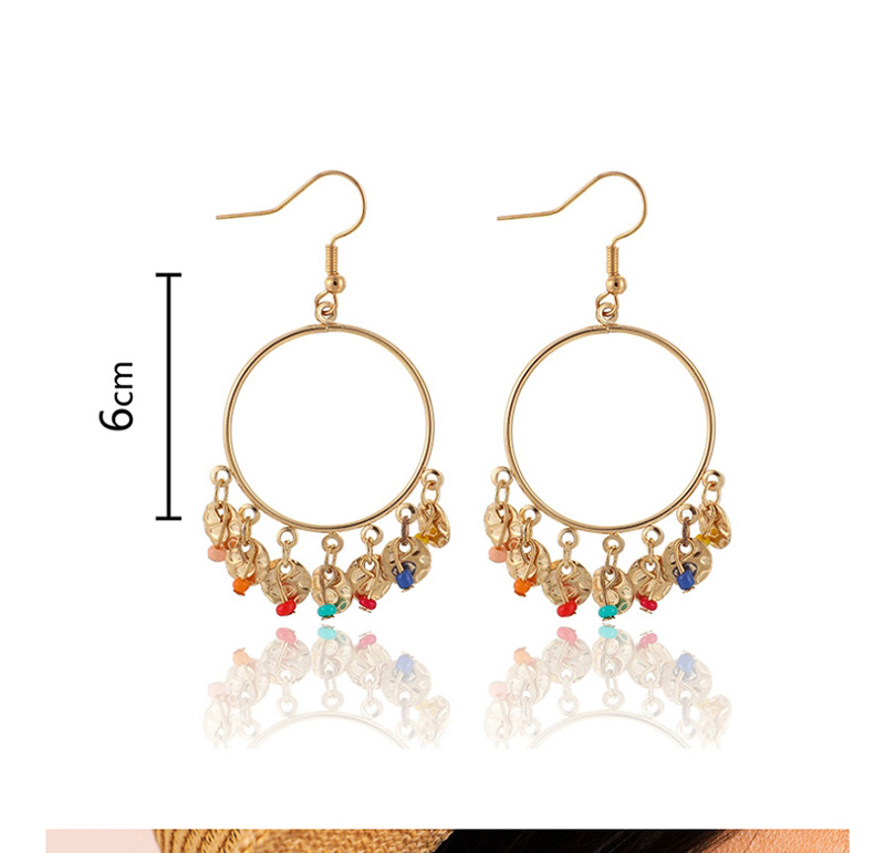 Fashion Color Geometric Alloy Round Wafer Beads Tassel Earrings,Drop Earrings