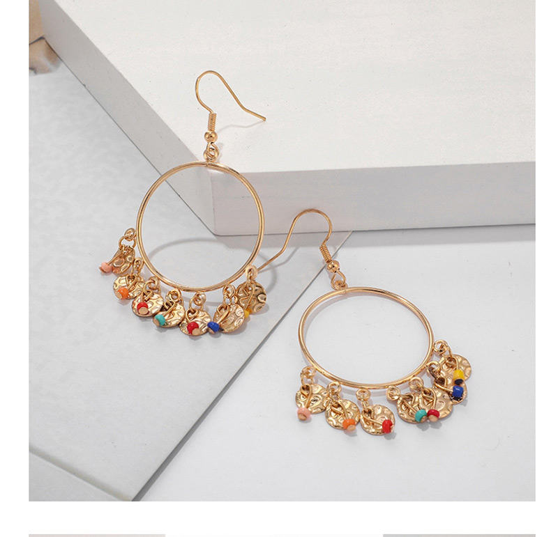 Fashion Color Geometric Alloy Round Wafer Beads Tassel Earrings,Drop Earrings