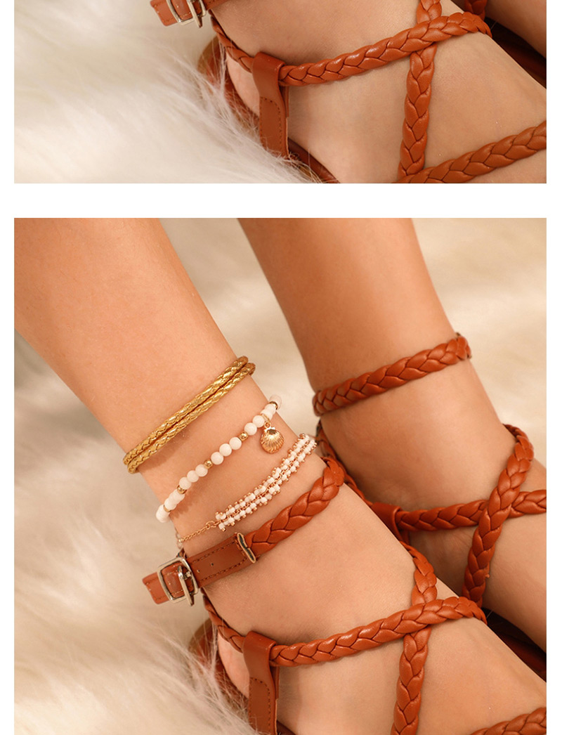 Fashion Gold Alloy Rice Beads Fringed Shell Anklet 3 Sets,Beaded Bracelet