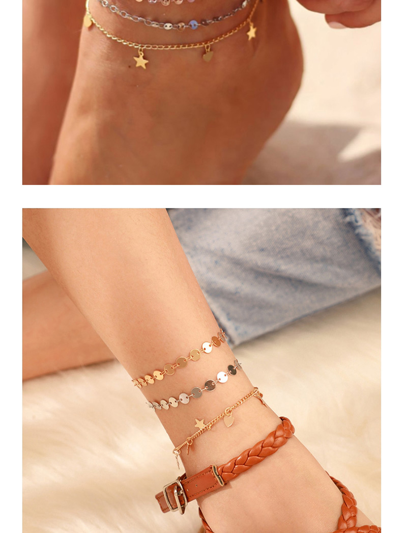 Fashion Gold Alloy Round Chain Love Five-pointed Star Multi-layered Anklet,Fashion Anklets