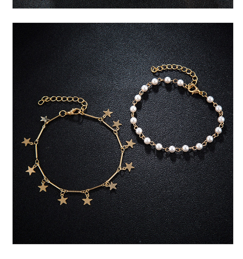 Fashion Gold Mizhu Alloy Chain Star Anklet 2 Set,Beaded Bracelet