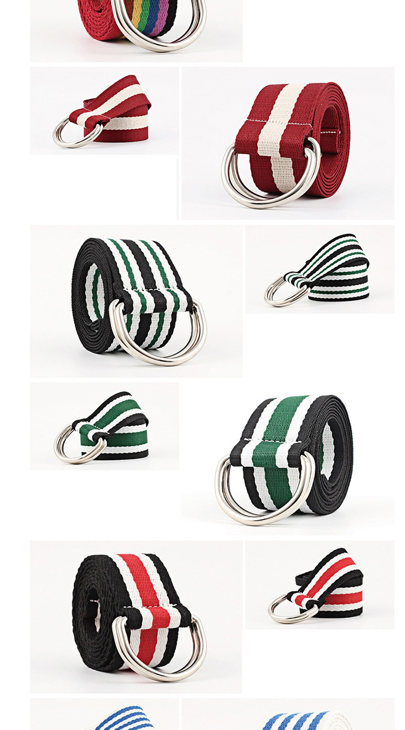 Fashion 04 Black And White Green Double Buckle Canvas Belt,Wide belts
