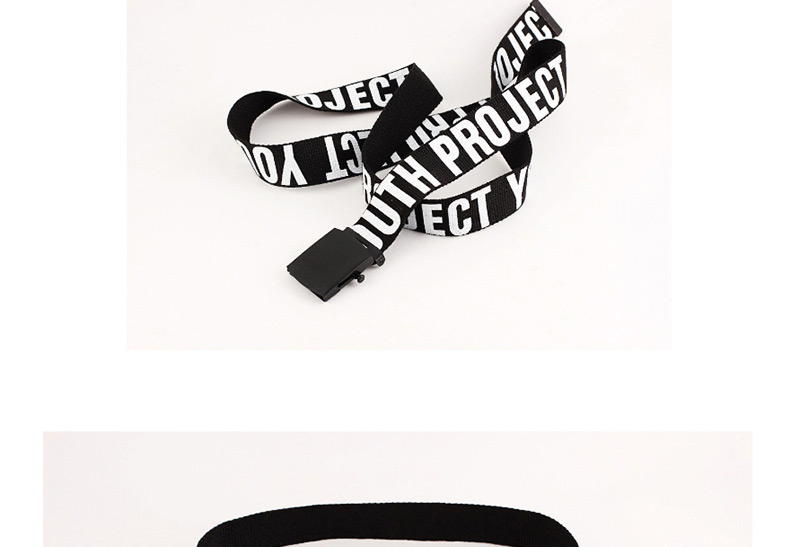 Fashion Black Canvas Letter Print Smooth Buckle Wide Belt 140cm,Wide belts