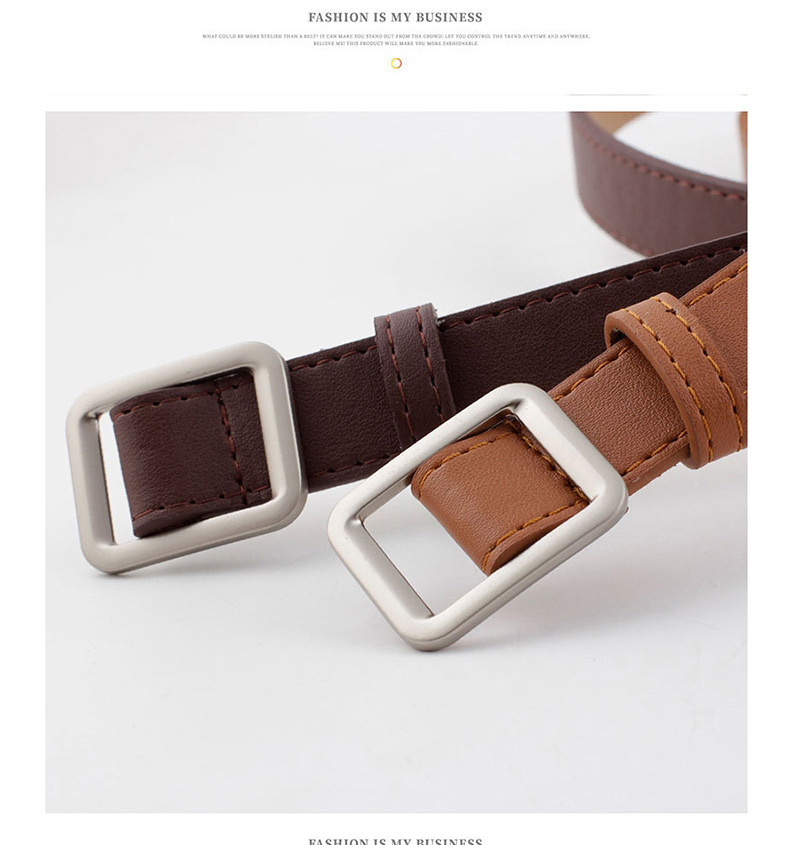 Fashion Coffee Non-porous Square Buckle Belt,Thin belts