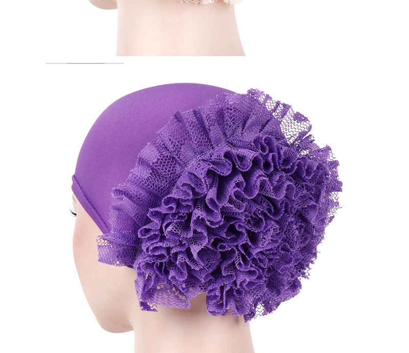 Fashion Light Purple Solid Color Large Flower Milk Silk Lace Flower Flower Head Cap,Beanies&Others
