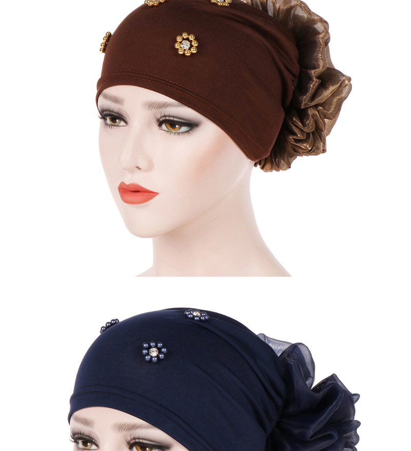 Fashion Yellow Oversized With Flower Head Beaded Bonnet Cap,Beanies&Others