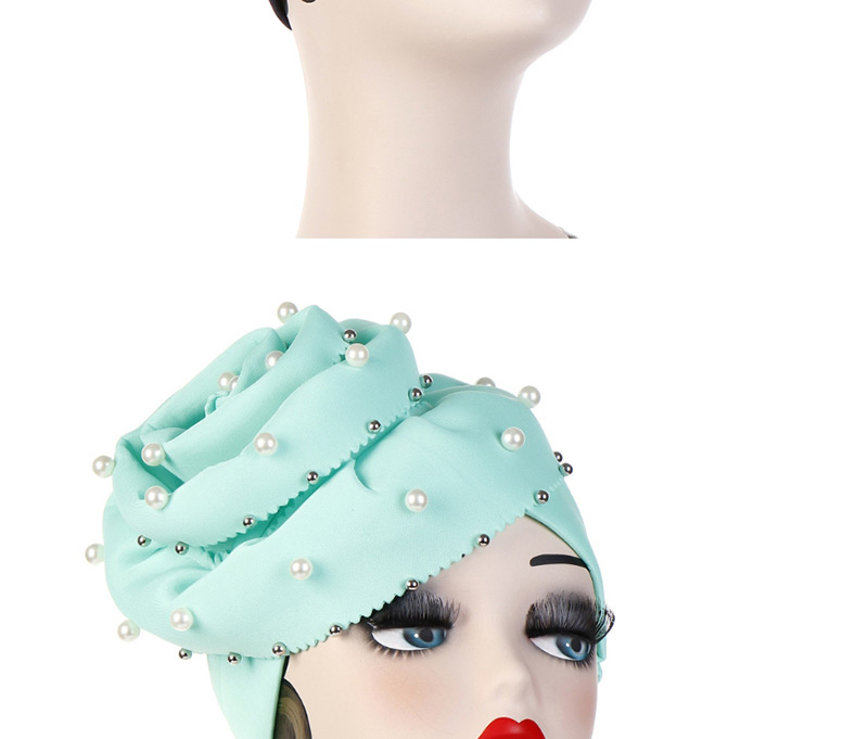 Fashion Mint Green Oversized Flower Nailed Pearl Bonnet Cap,Beanies&Others