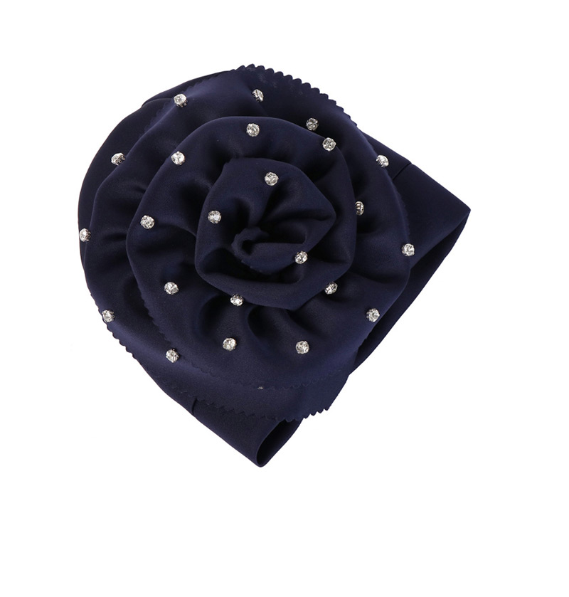 Fashion Black Nail Drill Oversized Flower Flanging Space Cotton Baotou Cap,Beanies&Others