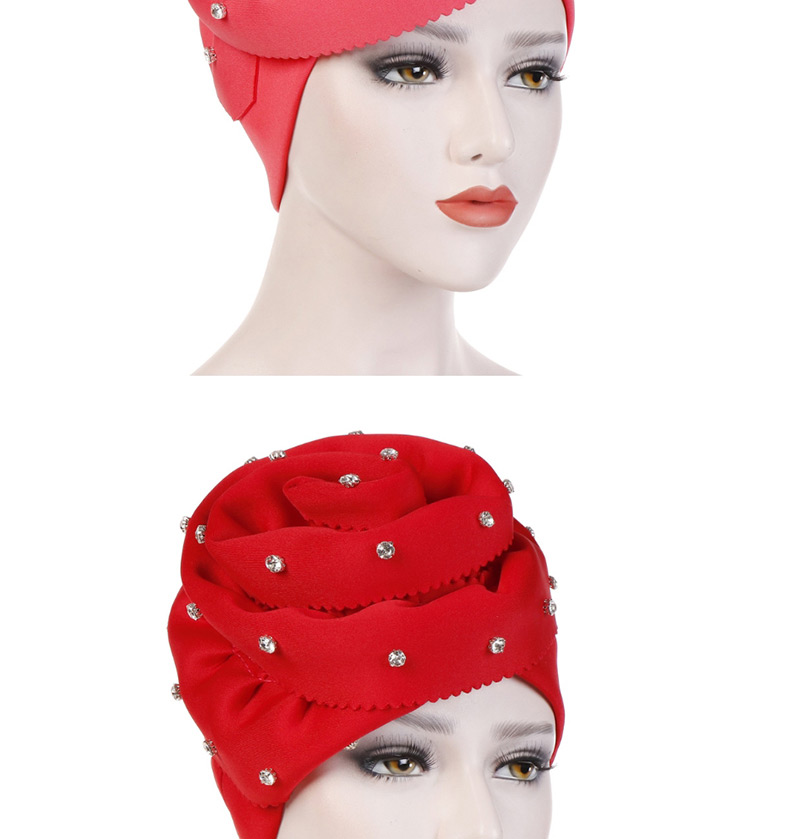 Fashion Red Nail Drill Oversized Flower Flanging Space Cotton Baotou Cap,Beanies&Others