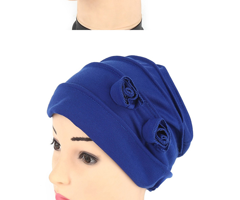 Fashion Royal Blue Cotton Folding Double Flower Baotou Cap,Beanies&Others