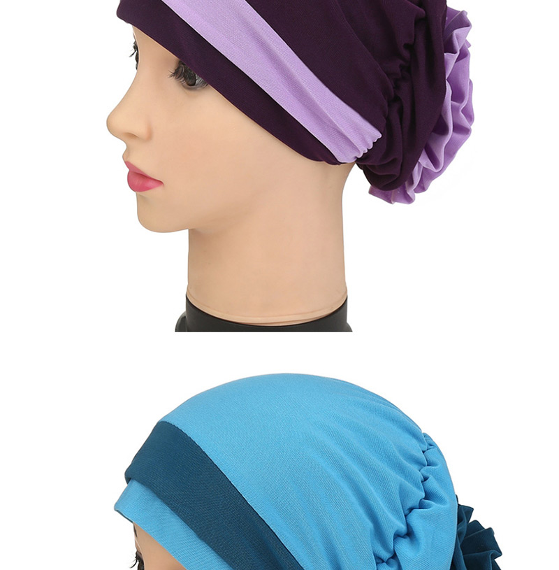 Fashion Sky Blue Two-color Flower Hooded Hat,Beanies&Others