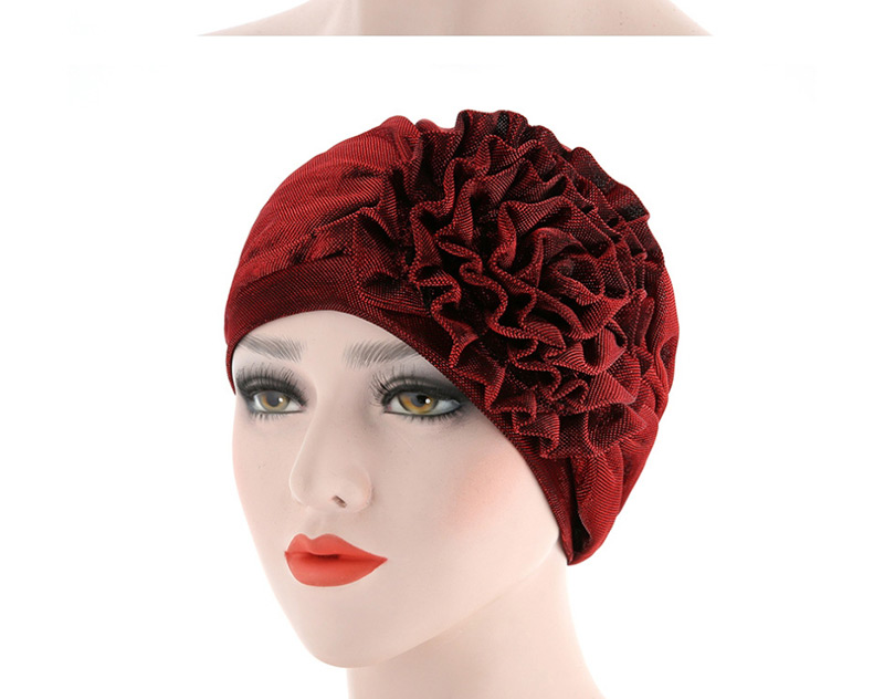 Fashion Red Wine Side Flower Flower Baotou Cap,Beanies&Others