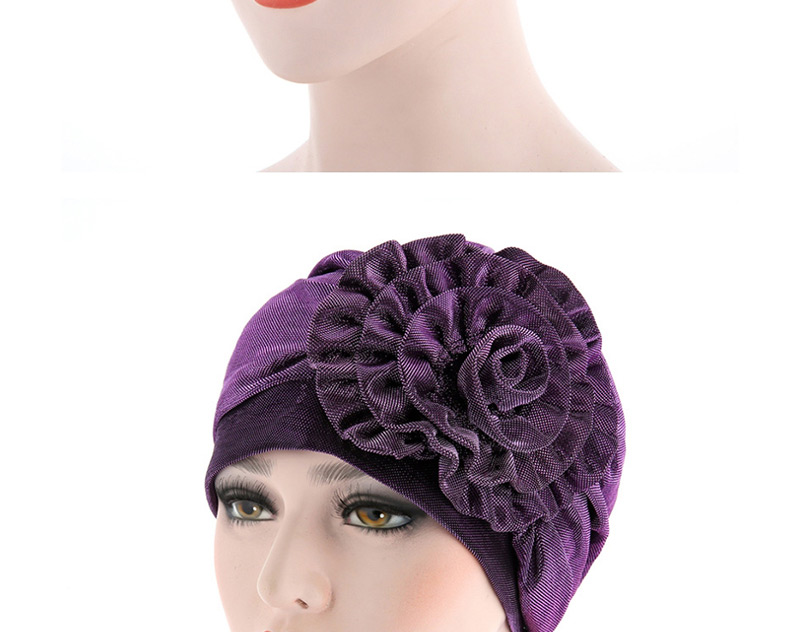 Fashion Dark Purple Side Flower Flower Baotou Cap,Beanies&Others