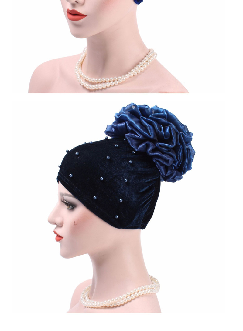 Fashion Royal Blue Velvet Nails With Flower Baotou Cap,Beanies&Others