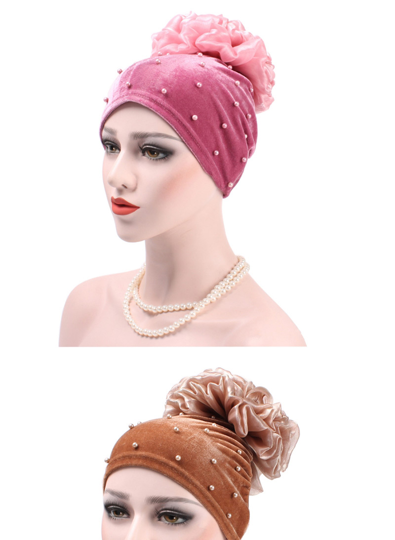 Fashion Pink Velvet Nails With Flower Baotou Cap,Beanies&Others