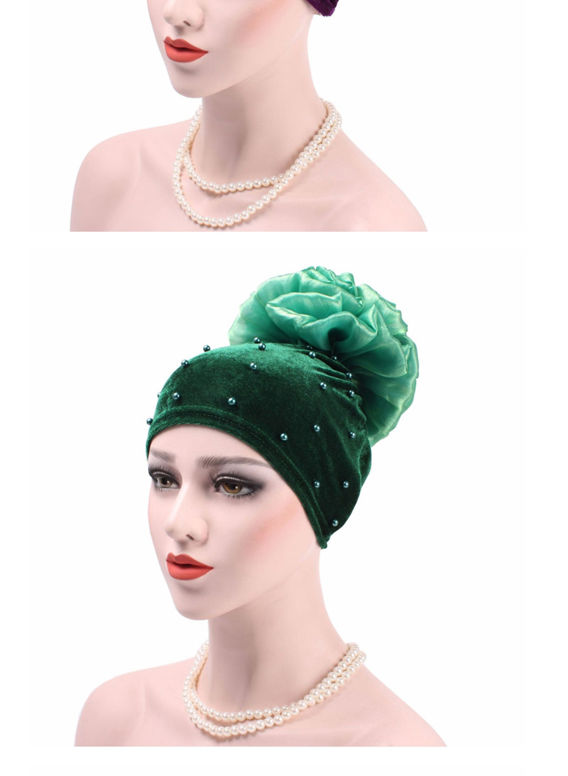 Fashion Dark Green Velvet Nails With Flower Baotou Cap,Beanies&Others