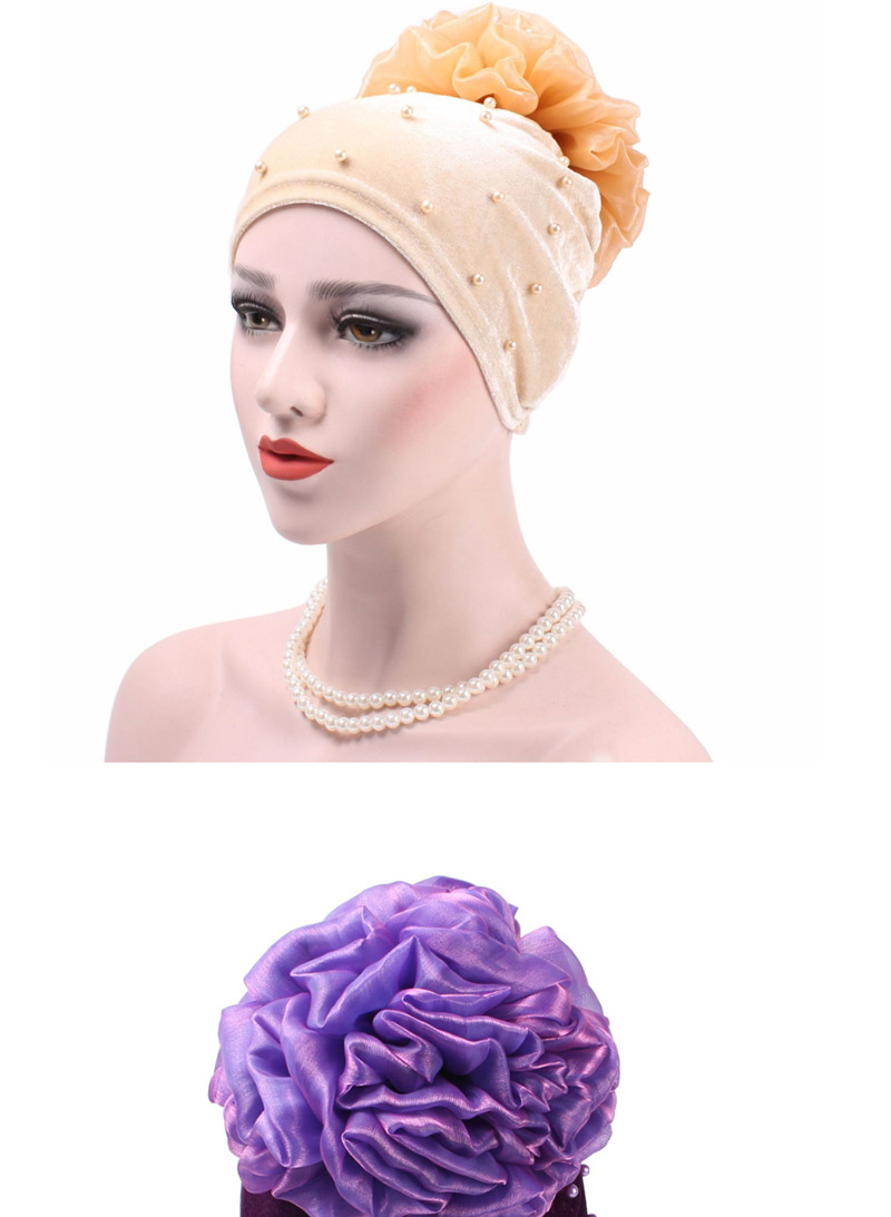 Fashion Dark Purple Velvet Nails With Flower Baotou Cap,Beanies&Others