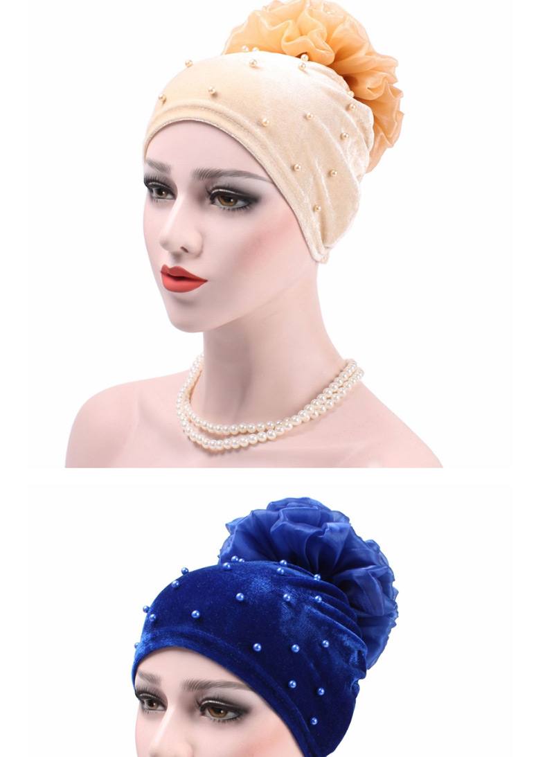 Fashion Royal Blue Velvet Nails With Flower Baotou Cap,Beanies&Others