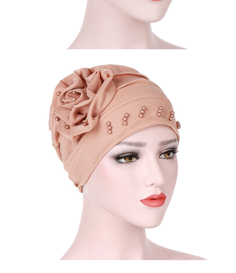 Fashion Watermelon Red Side Flower Flower Beaded Large Flower Headscarf Cap,Beanies&Others