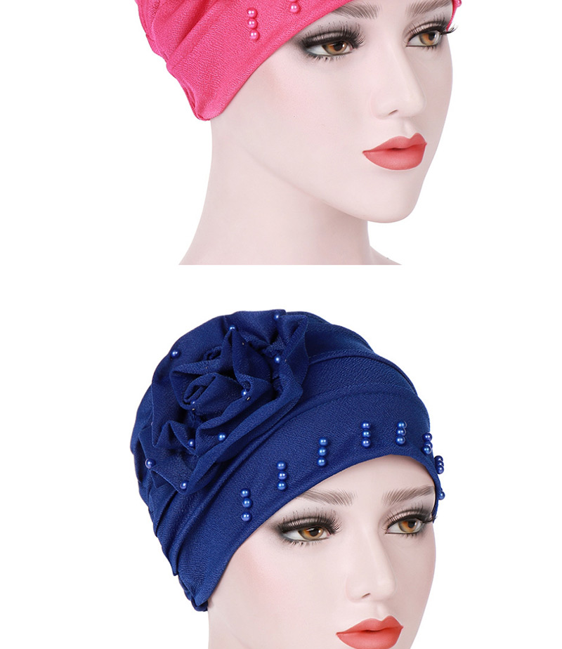 Fashion Red Side Flower Flower Beaded Large Flower Headscarf Cap,Beanies&Others