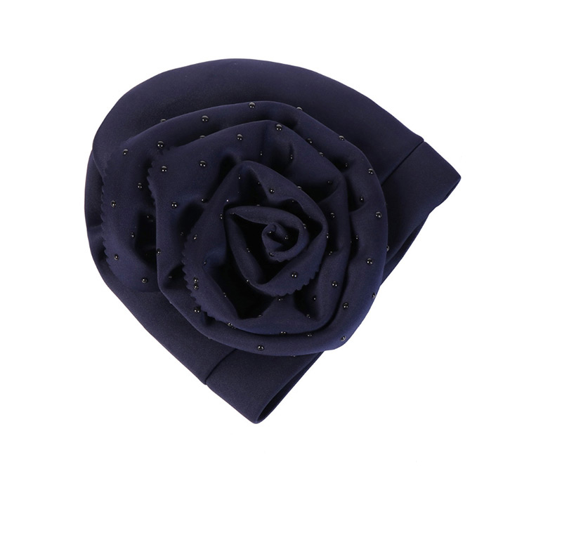 Fashion Navy Ceramic Hand-cut Flower Cuffed Space Cotton Baotou Cap,Beanies&Others