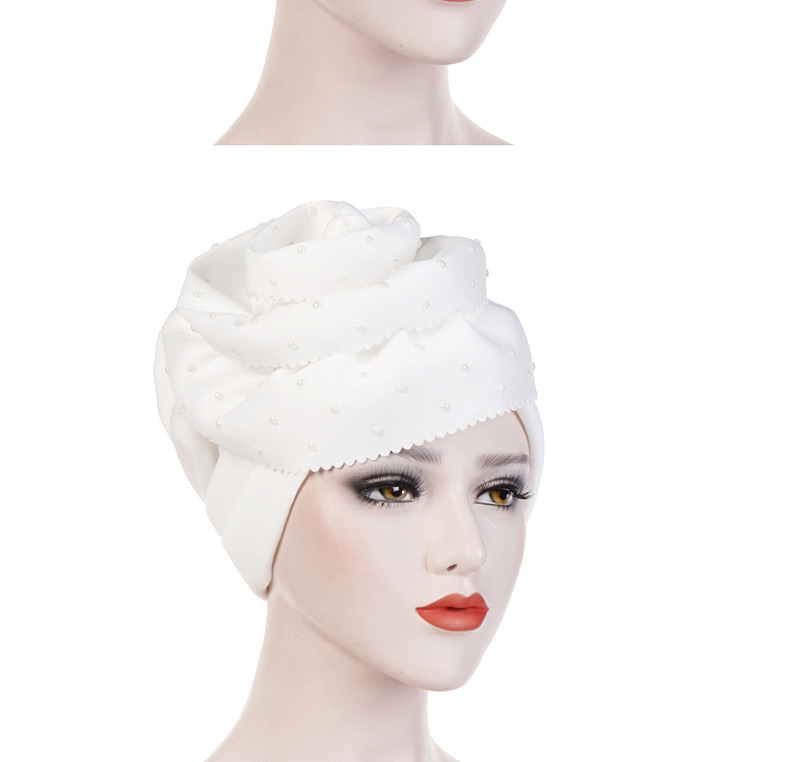 Fashion White Ceramic Hand-cut Flower Cuffed Space Cotton Baotou Cap,Beanies&Others
