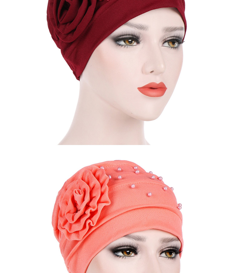 Fashion Watermelon Red Side Flower Flower Beaded Flower Baotou Cap,Beanies&Others