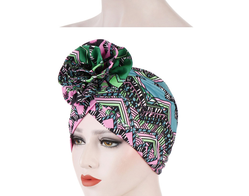 Fashion Rose Red + Sapphire Flower Turban Cap,Beanies&Others
